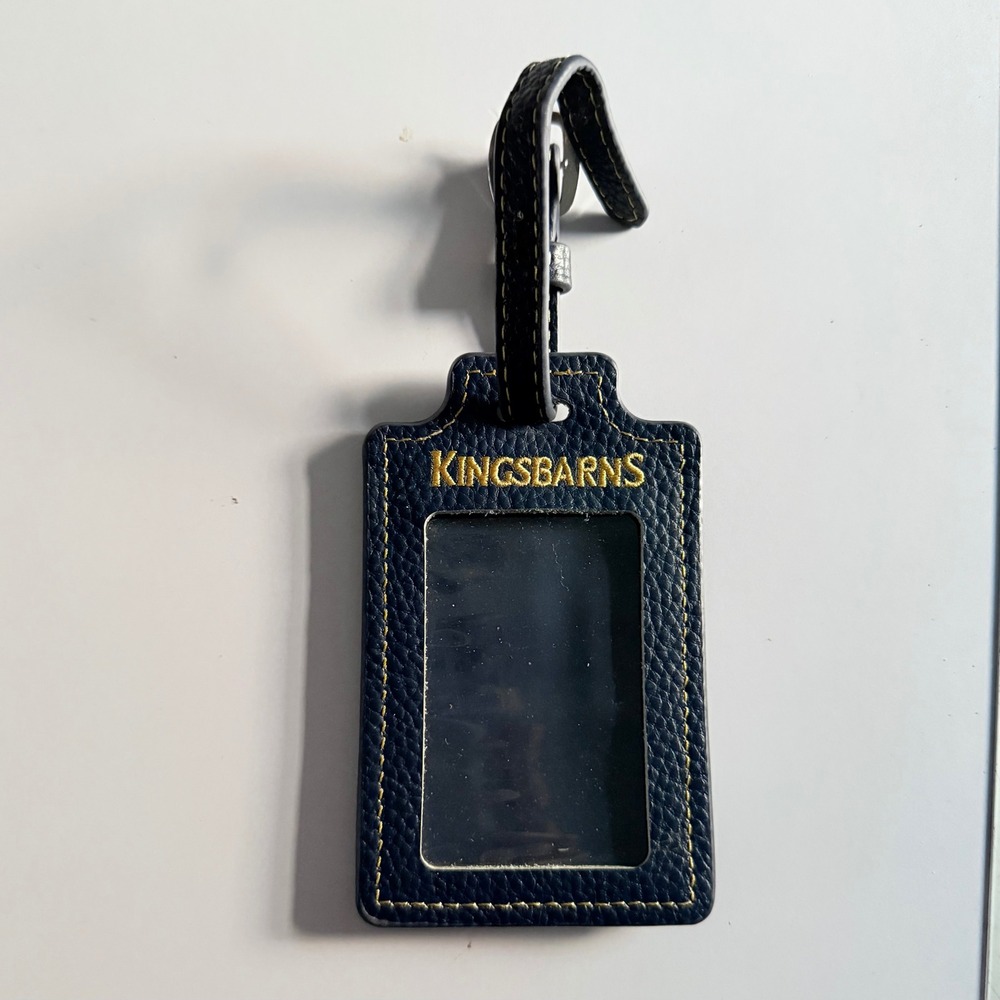Kingsbarns Golf Links Navy Blue Leather Luggage Bag Tag Gold Embroidered Logo